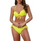 thumbnail image 1 of Conjuntos de bikini de halter con nudo y trenzado para mujer de 2 piezas, tirantes dobles, parte inferior triangular con lazo en la espalda, trajes de baño talla X-Large, color amarillo, 1 of 5