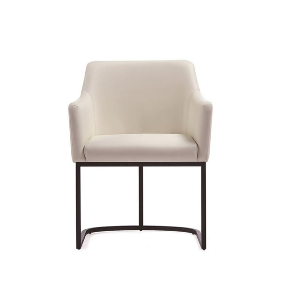 Manhattan Comfort Fauteuil de Salle à Manger Moderne Serena Rembourré en Similicuir avec Pieds en Acier Crème