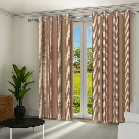 Aofoto Stripe Curtains , Light Blocking Window Curtain/Drapes for Living Room/Bedroom , Brown , 2 Panel , 52"W x 84"L
