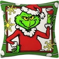 thumbnail image 3 of Christmas Pillow Cover Farmhouse Decorative Throw Pillow Case Indoor Outdoor Cushion Cover grinh Christmas Winter Holiday grinh Linen Pillowcase for Couch Living Room 18 x 18 Inch Set of 2, 3 of 6
