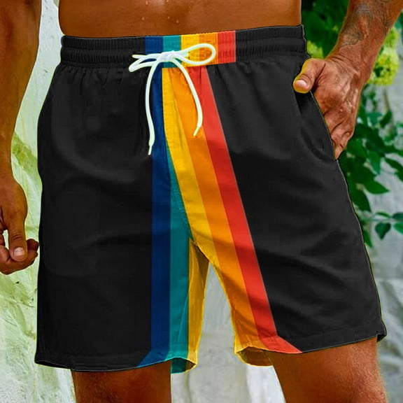 DDAPJ pyju Mens Big and Tall Swim Trunks Gay Pride Flag Rainbow 3D Printed Casual Beach Shorts Lightweight Drawstring Board Shorts Quick Dry Surf Bathing Suit with Pockets Prime Sales Multicolor#2 M