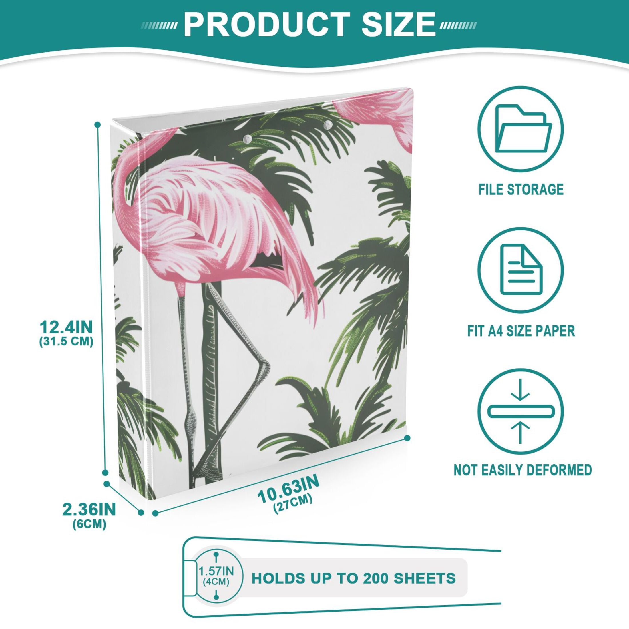 Flamingo with Palm Trees 3 Ring Binders 1.5 inch Hardcover File Folders with Interior Pockets A4 Size Organizer for School Office Hospital