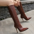 thumbnail image 2 of KIJBLAE Clearance Women's Knee High Boots Pointed Toe Stilettos Heel Zipper Closure Fashion Party Boots Comfortable Stylish Booties Wine 35, 2 of 5
