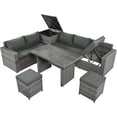 thumbnail image 2 of Euroco 6-Piece All Weather Outdoor Rattan Sofa Set, Patio Wicker Sectional Furniture Set with Glass Top Table, Storage Box, for 7 Persons, Gray, 2 of 9