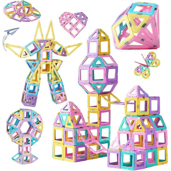 100 Pcs Magnetic Tiles Toys,Toddlers STEM Creativity/Educational Toys for 3   Year Old Boys Girls,Castle Blocks Building Set for Kids Age 3-6 Christmas Birthday Gifts