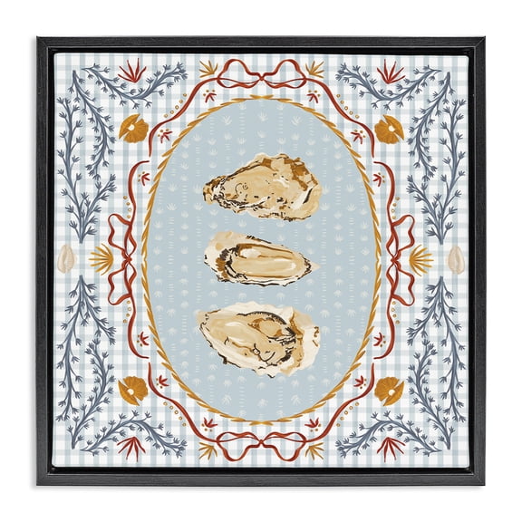 Stupell Industries French Country Oyster Trio on Blue Gingham Black Floating Frame Canvas Art, 18 x 18, by Vero Illustrates