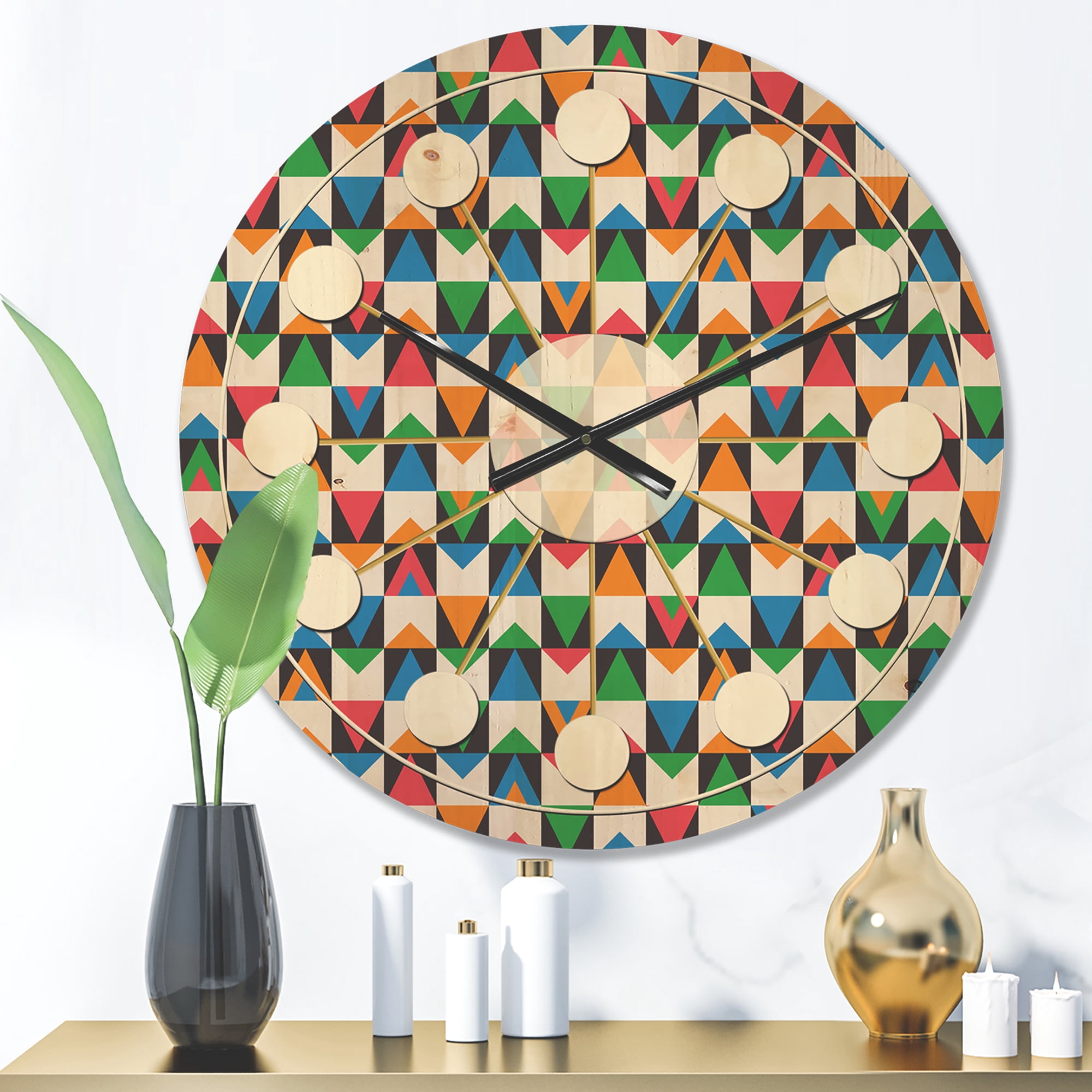 Designart 'Ornamental Retro Design II' Mid-Century Modern Wood Wall Clock