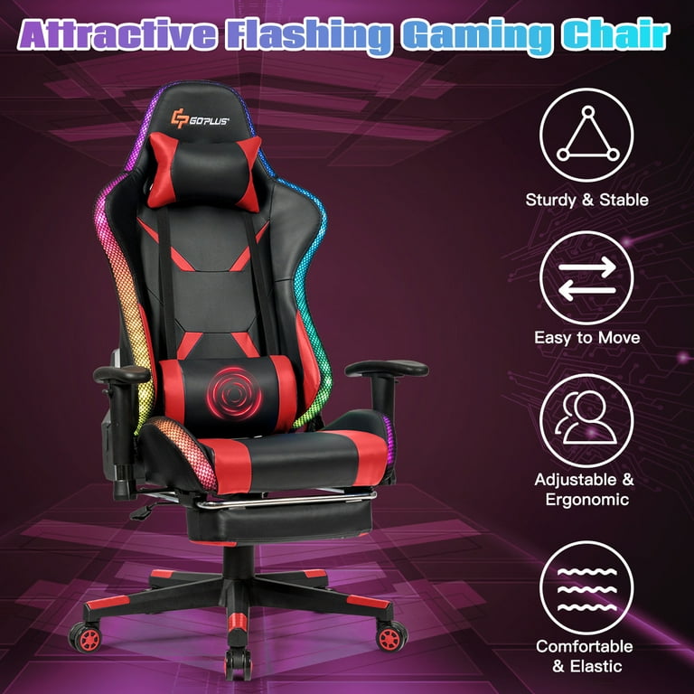 Giantex Gaming Chair with RGB LED Lights, Ergonomic Video Game