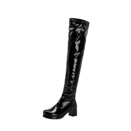 

Boots for Women Clearance Deals! Verugu Low Heel Comfort Bootie Over-the-Knee Boots Foreign Trade Candy Patent Leather Ladies Back Zipper Thick Heel Round Toe Over-the-knee Boots Black 35