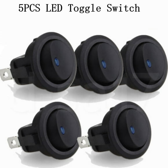 Interrupteur à Bascule Rond 12V Led Bleu de Haute Qualité 5 Pcs pour Voiture Van Bateau Tableau de Bord