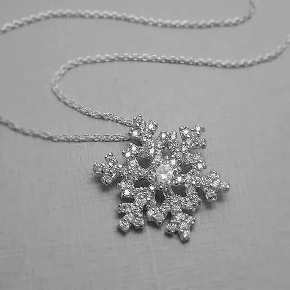 2Ct Round Cut Lab Created Diamond Snowflake Pendant 18" Chain White Gold Plated