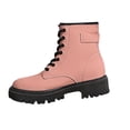 thumbnail image 3 of Willtoo Women Chunky Lug Sole Lace up Combat Boots Low Heel Fashion Leather Motorcycle Riding Round Toe British Casual Work Boots Womens Outdoor Non-Slip Platform Comfortable Short Booties Pink, 3 of 6