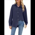 thumbnail image 2 of Camisas de Larga con Botones para Mujer, Blusas de Trabajo de Gran Tamaño con Cuello y Hombros Caídos, Blusa Holgada con Textura Azul Marino XXL, 2 of 10