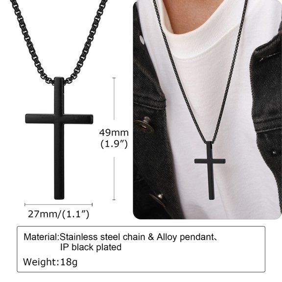Vnox Cross Necklace for Men Women, Silver Color Plain Alloy Metal Cross Pendant Collar with Stainless Steel Box Chain