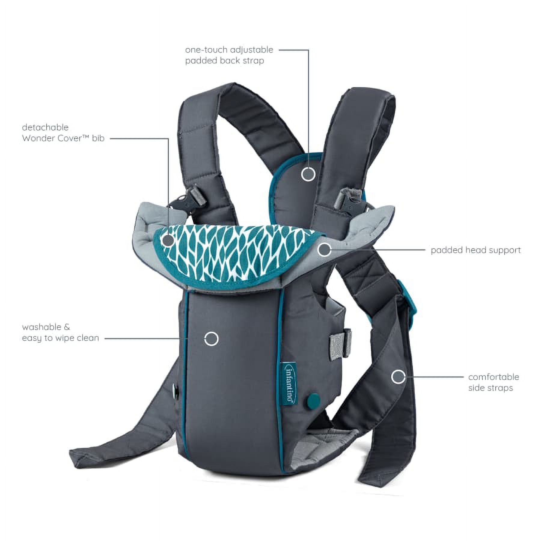 Infantino Swift Classic Baby Carrier with Wonder Cover Bib, 2-Position, 7-26lb, Gray - image 5 of 6