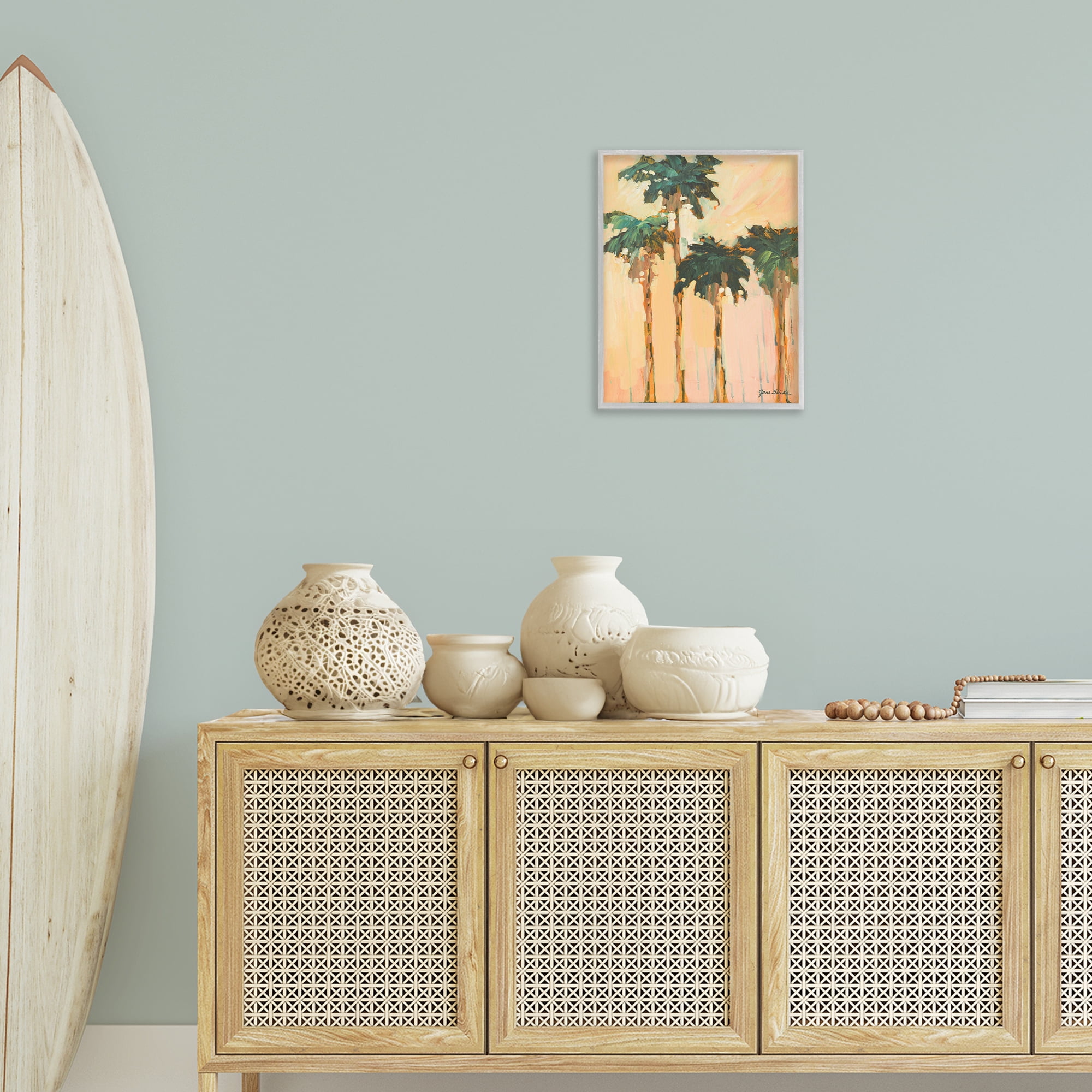 Stupell Industries Shady Palms Impression Coastal Painting Gray Framed Art Print Wall Art, 16 x 20