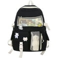 thumbnail image 1 of Backpack with Cute Pin Accessories Plush Pendant Kawaii School Backpack Cute Aesthetic Backpack Black, 1 of 5