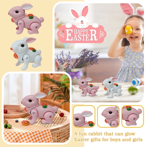 Easter Decorations Crawling Toys - 4.7" Dancing Bunny Toy with Music and Led Lights, Interactive Easter Bunny Plush Toy , Fun Easter Gifts, Battery Operated Rabbits Toy Pink, 1Pcs