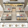 thumbnail image 3 of EnHomee King Size Bed Frame with 4 Storage Drawers Platform Bed Frame metal with Headboard and Storage Framhouse Bed Frame with LED Lights & Charge Station, White, 3 of 9