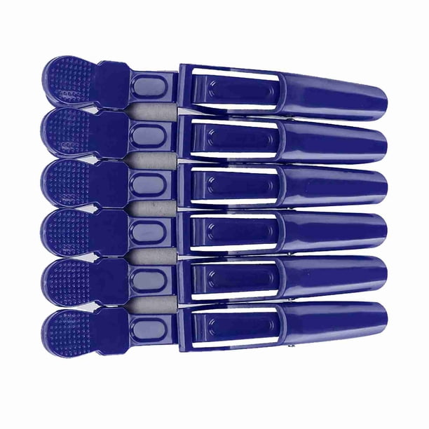 6 pinzas para el pelo de cocodrilo antideslizantes de una sola punta para peluquería, pinzas para el pelo de color azul