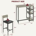 thumbnail image 2 of Aoile Small Dining Table for 2, Kitchen Table Set w/3 Storage Shelves & 2 Upholstered Chairs for Apartment, Rustic Gray (Set of 3), 2 of 7