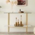 thumbnail image 4 of Rectangle Coffee Table Mid-Century Modern Design L W x H for Living Room - Structure Amber Glass Top and Walnut MDF Shelf Sleek Conical Metal Legs with Gold Finish, 4 of 9