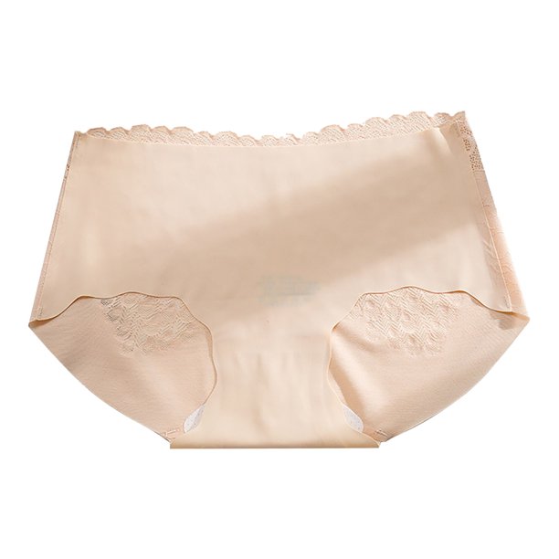 Gibobby Pantaletas de encaje cintura alta Mujeres encaje hielo seda Jacquard algodón sin costuras Sexy cadera media cintura calzoncillos bragas(Beige,G)