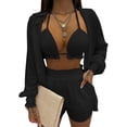 thumbnail image 1 of Txlixc Blusa de cuello de solapa de manga larga + pantalones cortos + chaleco de cuello colgante Txlixc  moda, 1 of 3