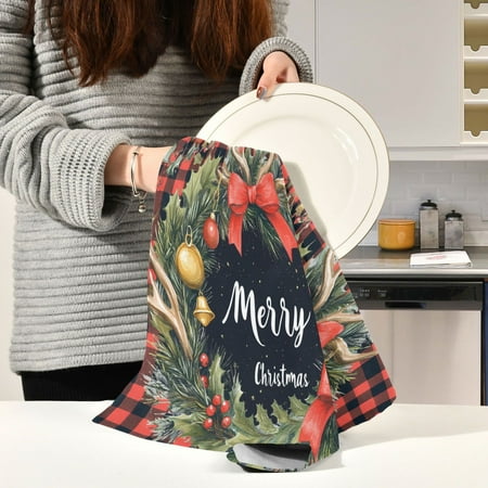 

BZSMCE Kitchen Towels Creative Christmas Painting Of Design Elegant Plaid Pattern Pattern Durable Kitchen Towel