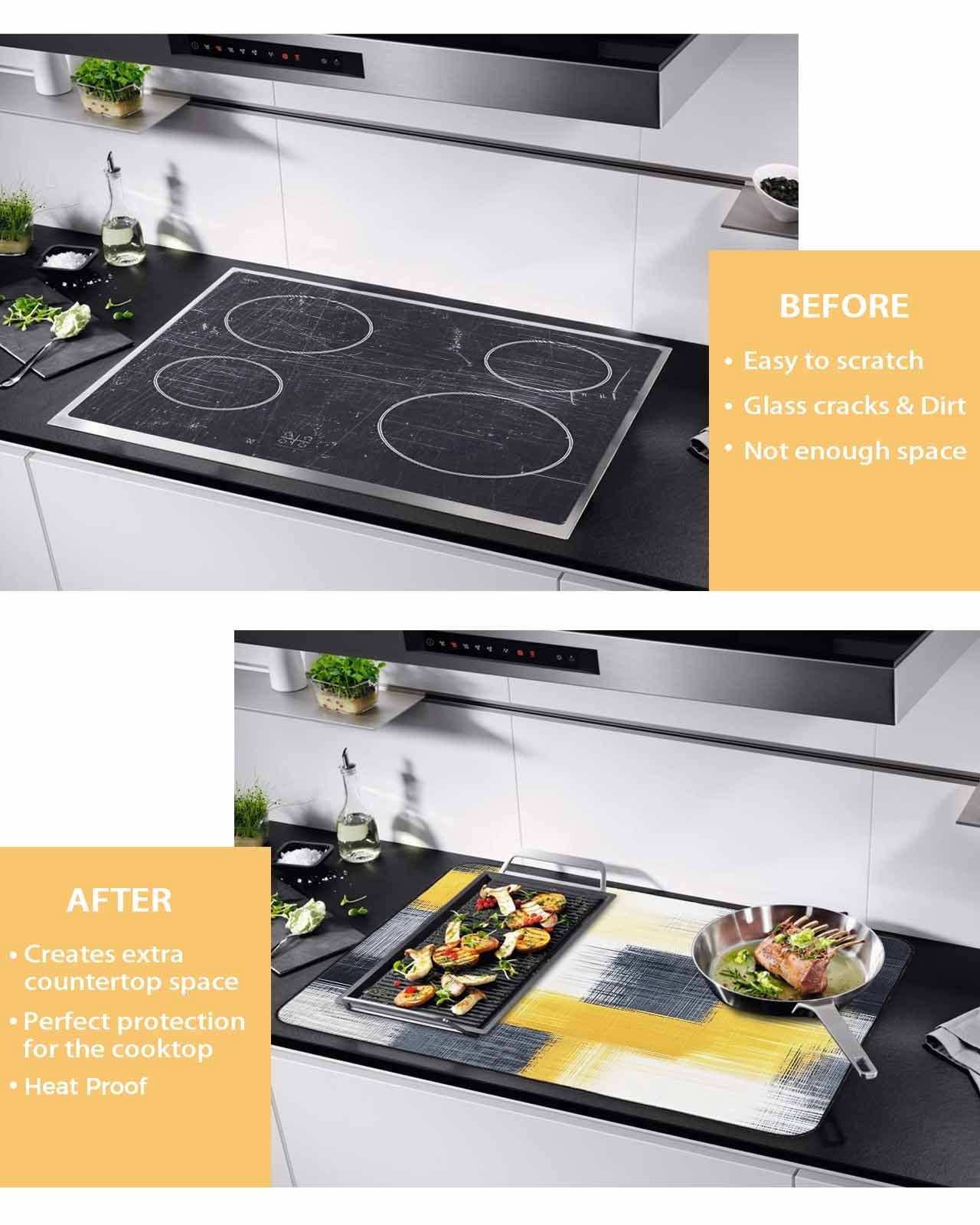 nqOlkjepod Large Induction Cooktop Protector Mat 24"x21", Abstract Yellow Black Stove Top Covers for Electric Stove, Vintage Geometric Oil Painting Art Stove Burner Cover Mats, Glass Top Stove Cover
