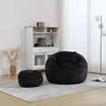 thumbnail image 2 of Bean Bag Chair with Comfly Ottoman, Modern Chenille Fabric Single Sofa Chair with Pumpkin Backrest and Anti-Slip Bottom, 27.5 Deep Seat, Reading Chair for Living Room Bedroom Apartment Dorm, Black, 2 of 8