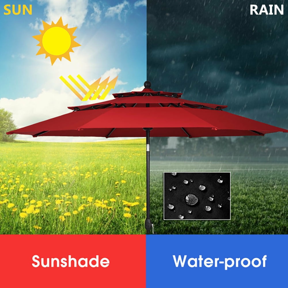 Aimee Lii 10ft 3 Tier Patio Umbrella Aluminum Sunshade Shelter Double Vented without Base, Sunbrella Patio Umbrellas, Burgundy Aimee Lii 10ft 3 Tier Patio Umbrella Aluminum Sunshade Shelter Double Vented without Base, Sunbrella Patio Umbrellas, Burgundy