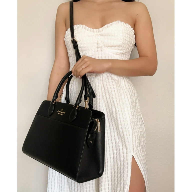 Kate Spade Madison Medium Top Zip Satchel Crossbody Black Saffiano Leather