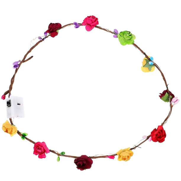 Diadema de flores LED con luz, corona de flores para niña y mujer, diadema de flores con luz