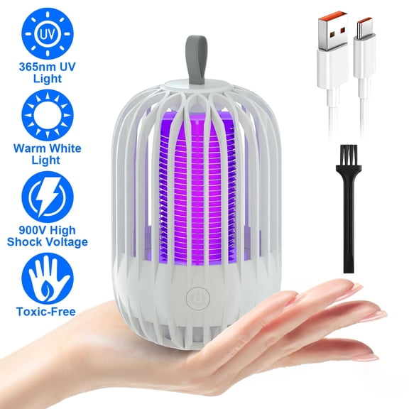 Moclever Portable Electric Mosquito Killer, 900V High Voltage Cordless Indoor Bug Zapper with Hanging Strap Night Light for Home Camping Patio, White