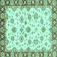 thumbnail image 1 of Ahgly Company Machine Washable Indoor Square Abstract Turquoise Blue Modern Area Rugs, 6' Square, 1 of 4