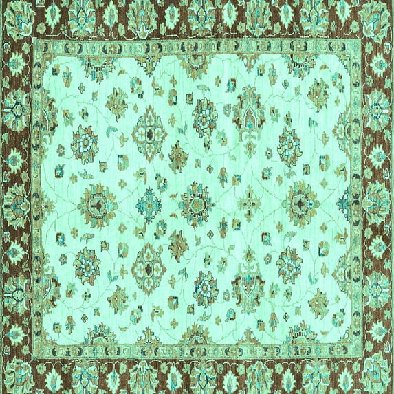 Ahgly Company Machine Washable Indoor Square Abstract Turquoise Blue Modern Area Rugs, 6' Square