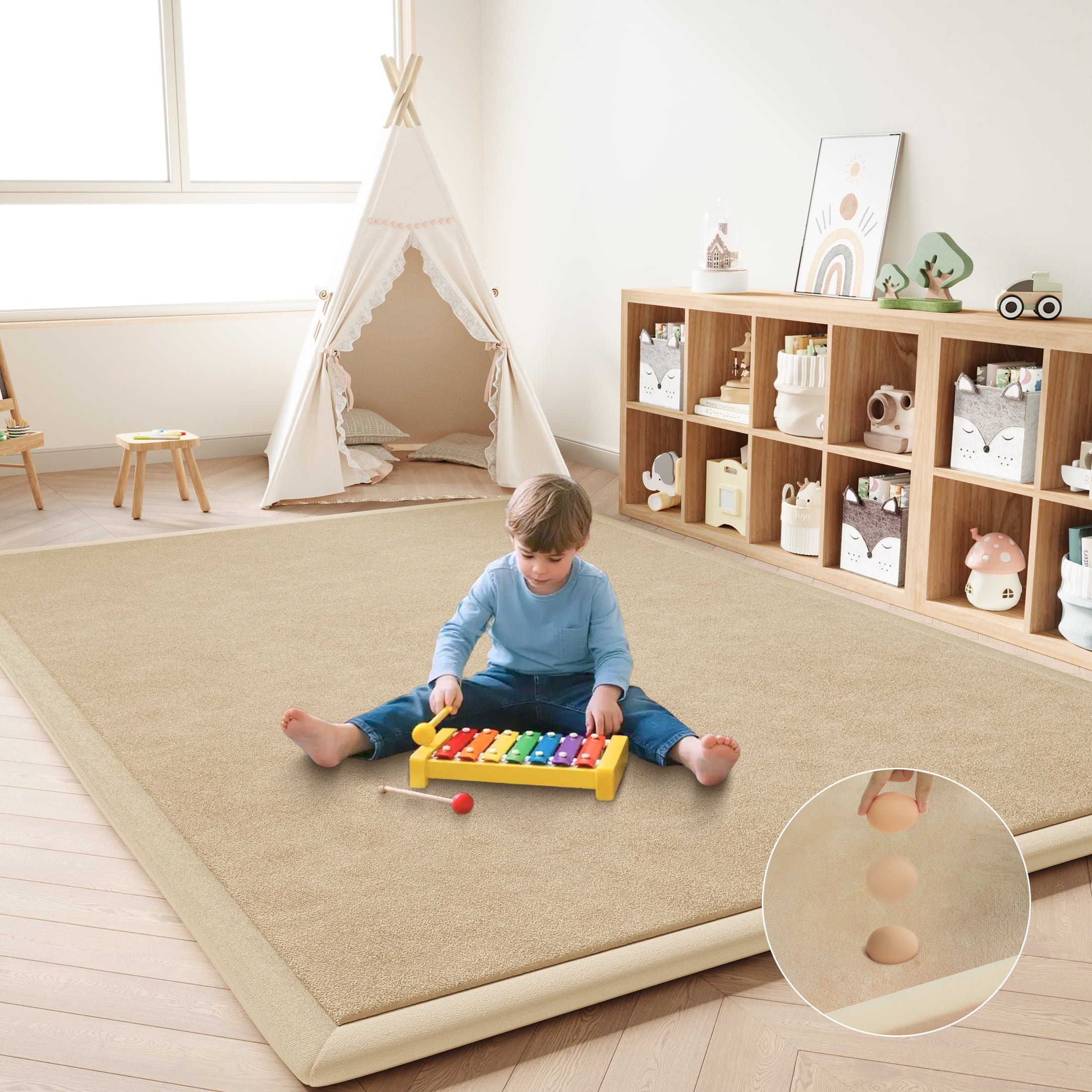 Loartee Baby Play Mat for Floor - 59" x 59" Non-Slip Coral Velvet Memory Foam Nursery Crawling 1.18" Thick Rug for Babies, Toddlers, Infants, Kids, Brown