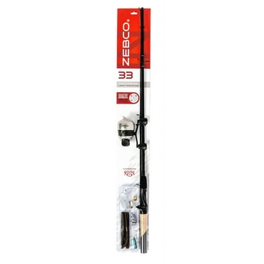 Zebco 33 bass and gamefish 5'8" medium action spincast combo with Strike King baits