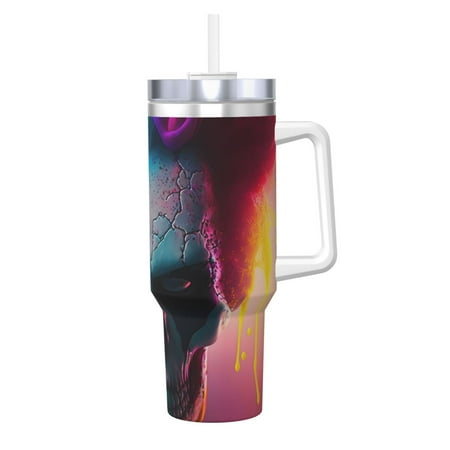 

Daiia Modern Abstract Colorful Skull A Printed 40 oz Tumbler with Handle Ice Bully Insulated Tumbler 2 in 1 Lid Insulated Water Bottle Stainless Steel Travel Coffee Mug