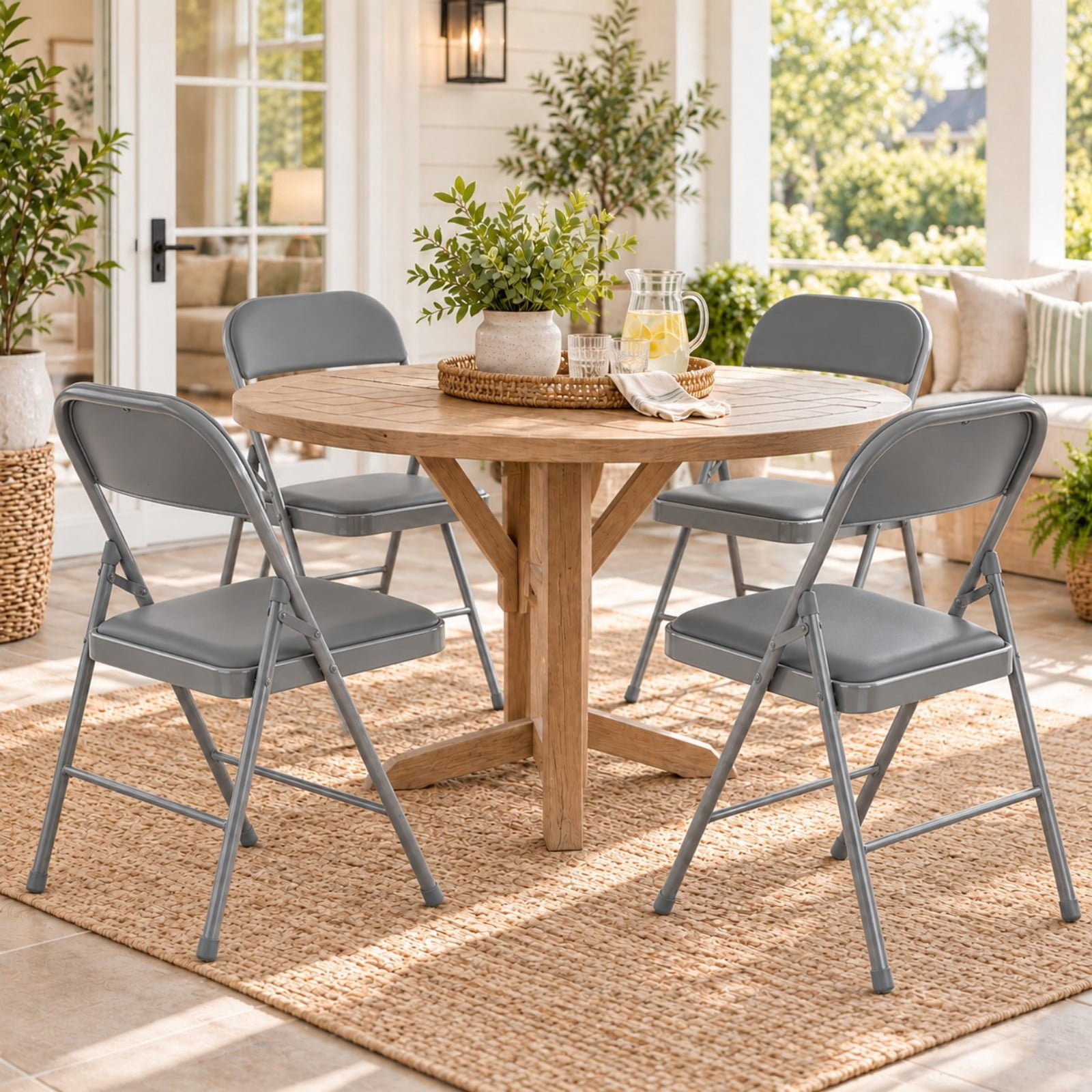 Telyra 4 Pack Folding Chairs Leather Padded Seat and Backrest Foldable Metal Chairs for Indoor Outdoor Use,Grey