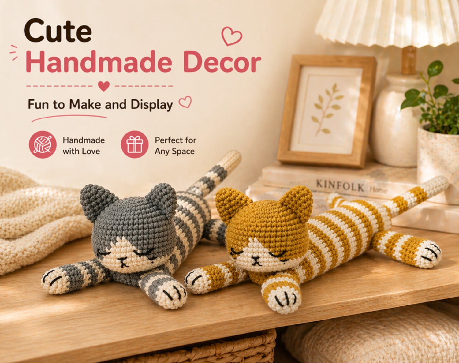 2 Pack Sleeping Cat Crochet Kit for Beginners, Cat Amigurumi Starter Set with Step by Step Video Tutorial, TIKA