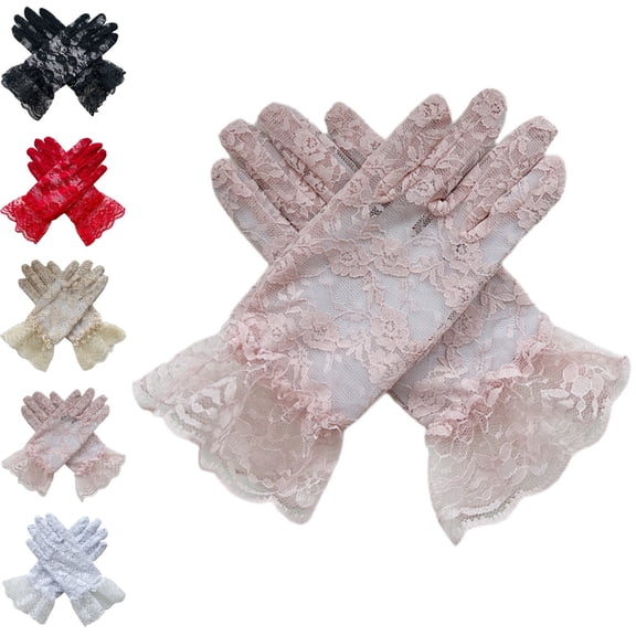 Bmisegm Lace Gloves Full Finger with Ruffle Edge for Girls Party Halloween Gloves for Kids Pink One Size