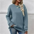 thumbnail image 2 of Jewelreauty Women Solid Color Long Sleeve Sweatshirts Crewneck Comfort Pullover Tops Casual Loose Hoodless Blouses (XL, Sky Blue), 2 of 5