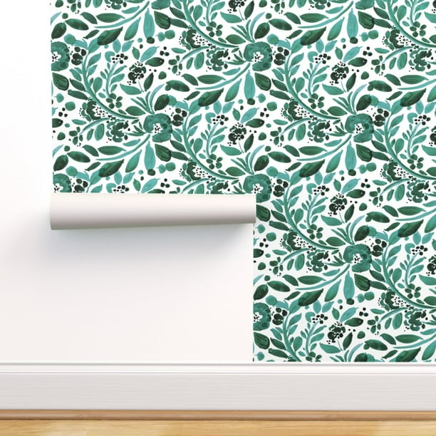 Peel & Stick Wallpaper Swatch Jade Floral Watercolor Green Emerald