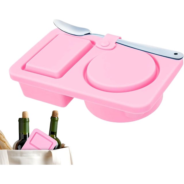 Silicone Snack Container - Dressing Container with 2 Compartments | Collapsible Dishwasher Safe Container for Fruit Vegetable Sauce Travel Work Meals,A