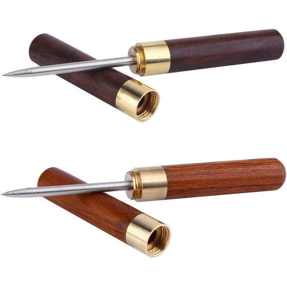 2 Packs Stainless Steel Ice Picks with Wooden Handle and Safety Cover Kitchen Tool.