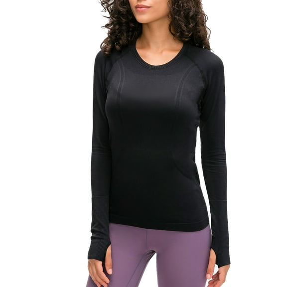 SWSMCLT Women's Workout Shirt Active Fitted Long Sleeve Quick Dry Winter Yoga Shirt Yoga Sports Basic Running Stretch Black 4