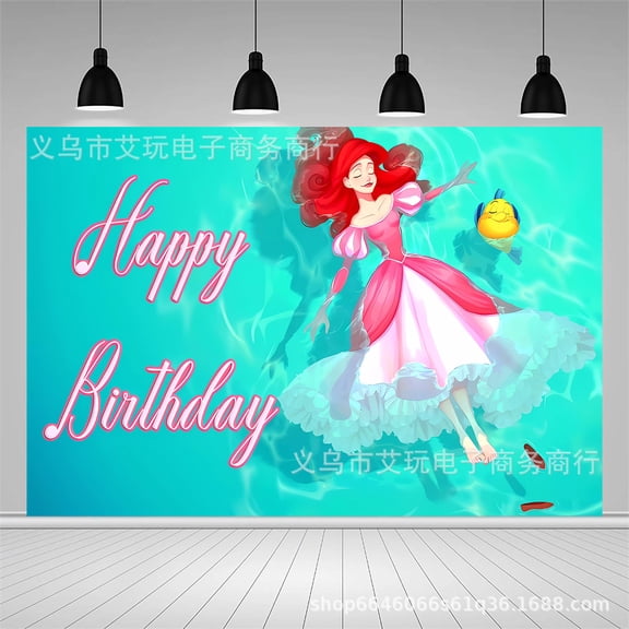 Ariel Decor Backdrop for Mermaid Birthday Decorations, Ariel Themed Banner for Birthday Party Supplies (5x3ft)