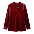 thumbnail image 5 of Hurxie Women's Fleece Shirt Solid Color Crew Neck Sweater, Loose Button Pullover Long-Sleeved Sweater Shirt Wine,L, 5 of 5